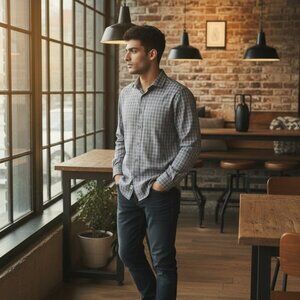 Michael Kors Slim Fit Stretch long sleeve Dress Shirt multicolor Men's 16 32-33